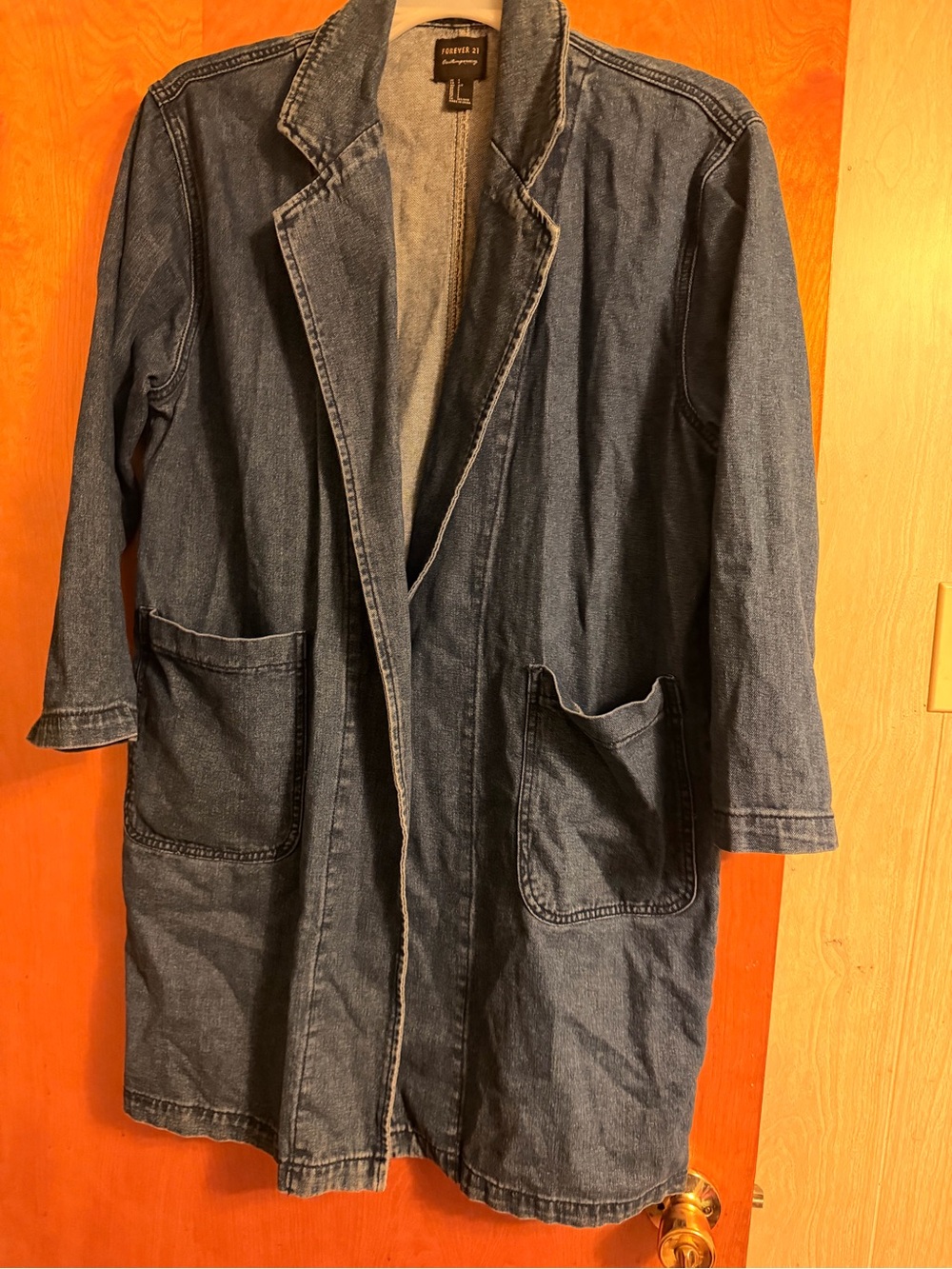 Forever 21 Dark Blue Denim Long Coat Jacket